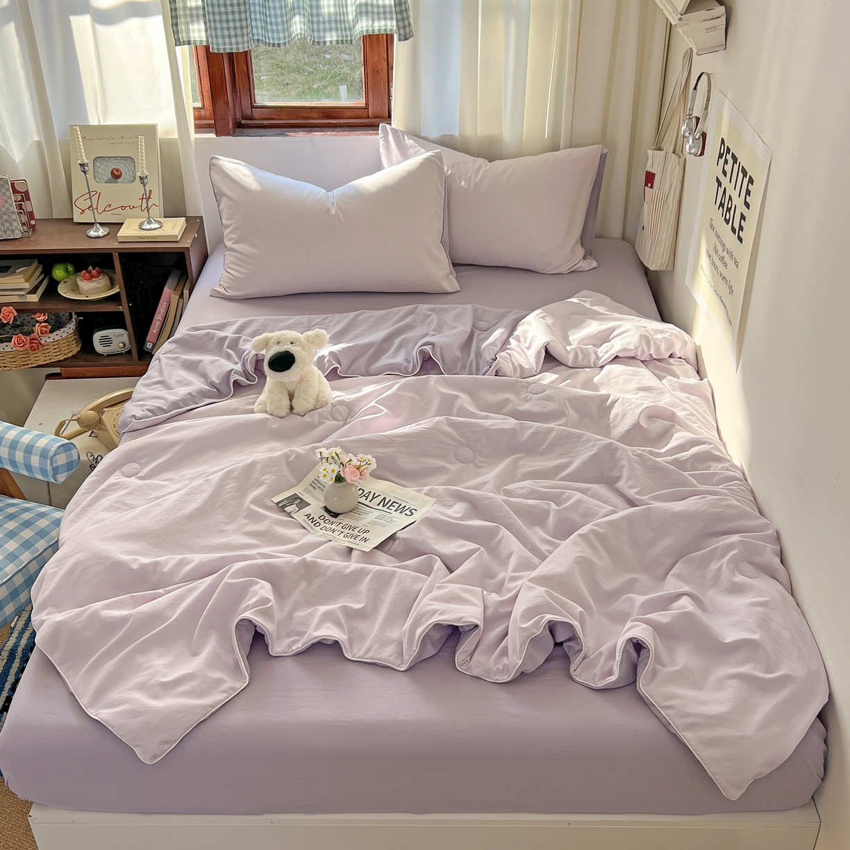 91家纺网 家纺一手货源 找家纺 冕悠家纺 2026春夏新款A类高克重超级无敌柔软水洗棉拼色夏被空调被夏凉被四件套 深紫+浅紫-夏凉被