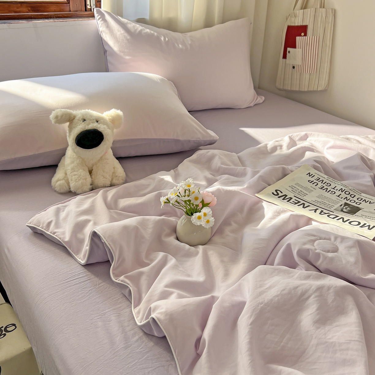 91家纺网 家纺一手货源 找家纺 冕悠家纺 2026春夏新款A类高克重超级无敌柔软水洗棉拼色夏被空调被夏凉被四件套 深紫+浅紫-夏凉被