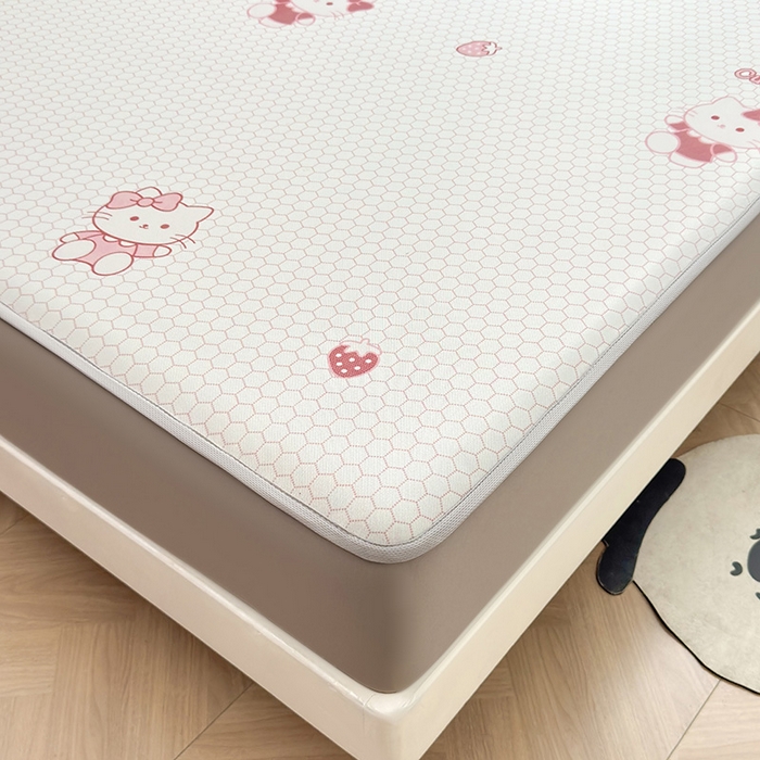 91家纺网 家纺一手货源 找家纺 义博家纺 2026新款碳光冰丝席5D印花床笠款 甜心凯蒂