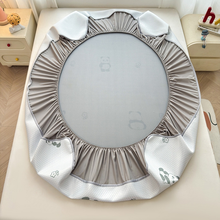 91家纺网 家纺一手货源 找家纺 义博家纺 2026新款碳光冰丝席5D印花床笠款 小熊猫