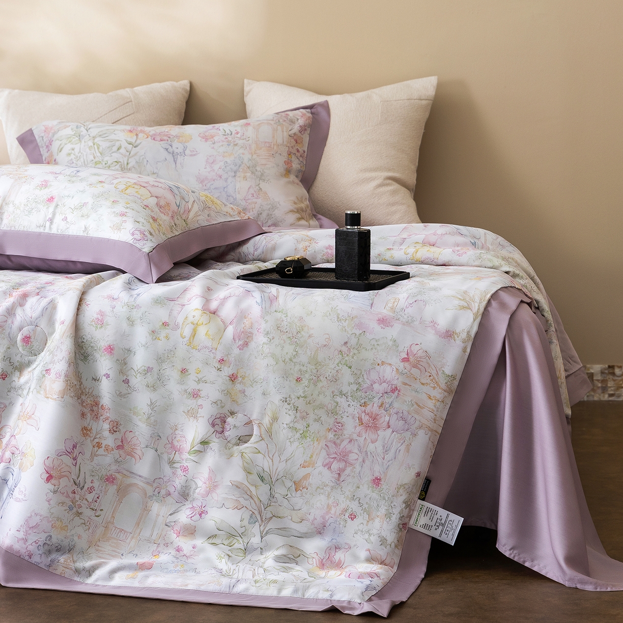 91家纺网 家纺一手货源 找家纺 立奥被业 2026年新款100%莱赛尔夏被莱赛尔夏被四件套天丝夏凉被 秘境花序-紫