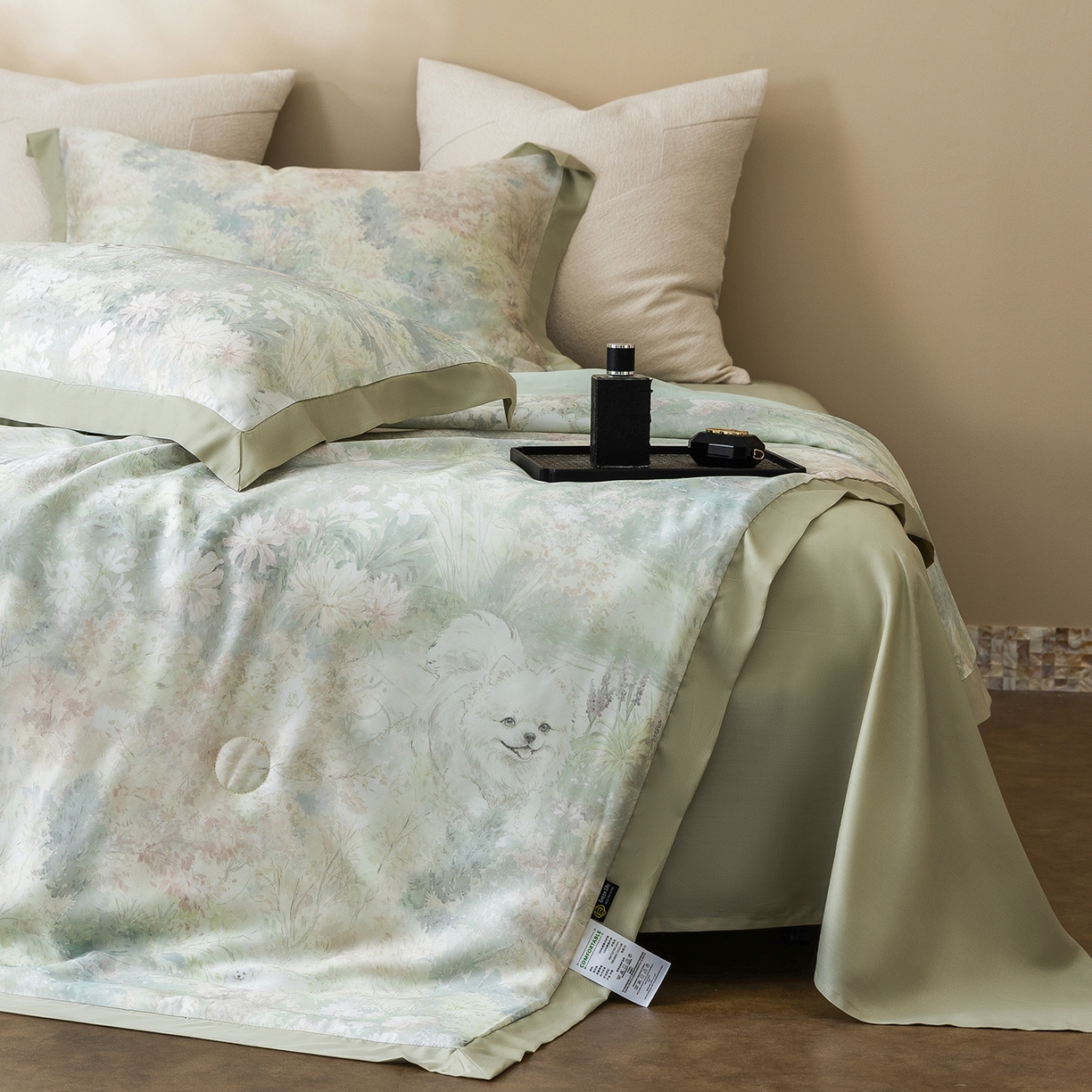 91家纺网 家纺一手货源 找家纺 立奥被业 2026年新款100%莱赛尔夏被莱赛尔夏被四件套天丝夏凉被 小憩花园-绿