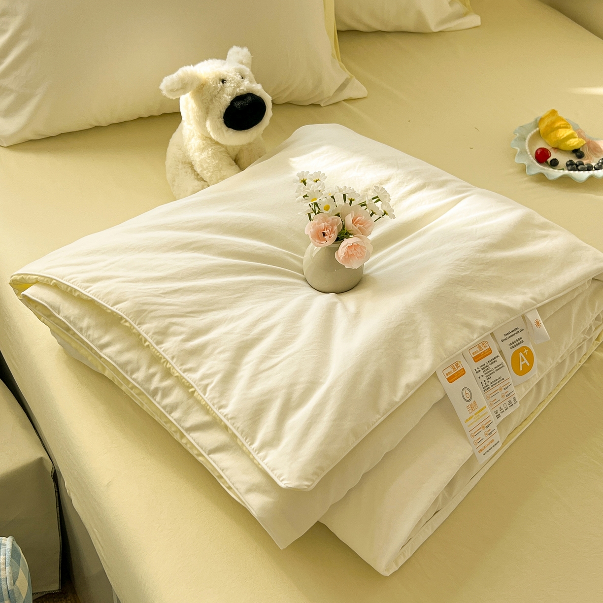 91家纺网 家纺一手货源 找家纺 冕悠家纺 2026春夏新款A类高克重超级无敌柔软水洗棉拼色夏被空调被夏凉被四件套 芝士+奶白-夏凉被