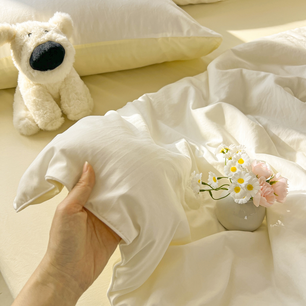 91家纺网 家纺一手货源 找家纺 冕悠家纺 2026春夏新款A类高克重超级无敌柔软水洗棉拼色夏被空调被夏凉被四件套 芝士+奶白-夏凉被