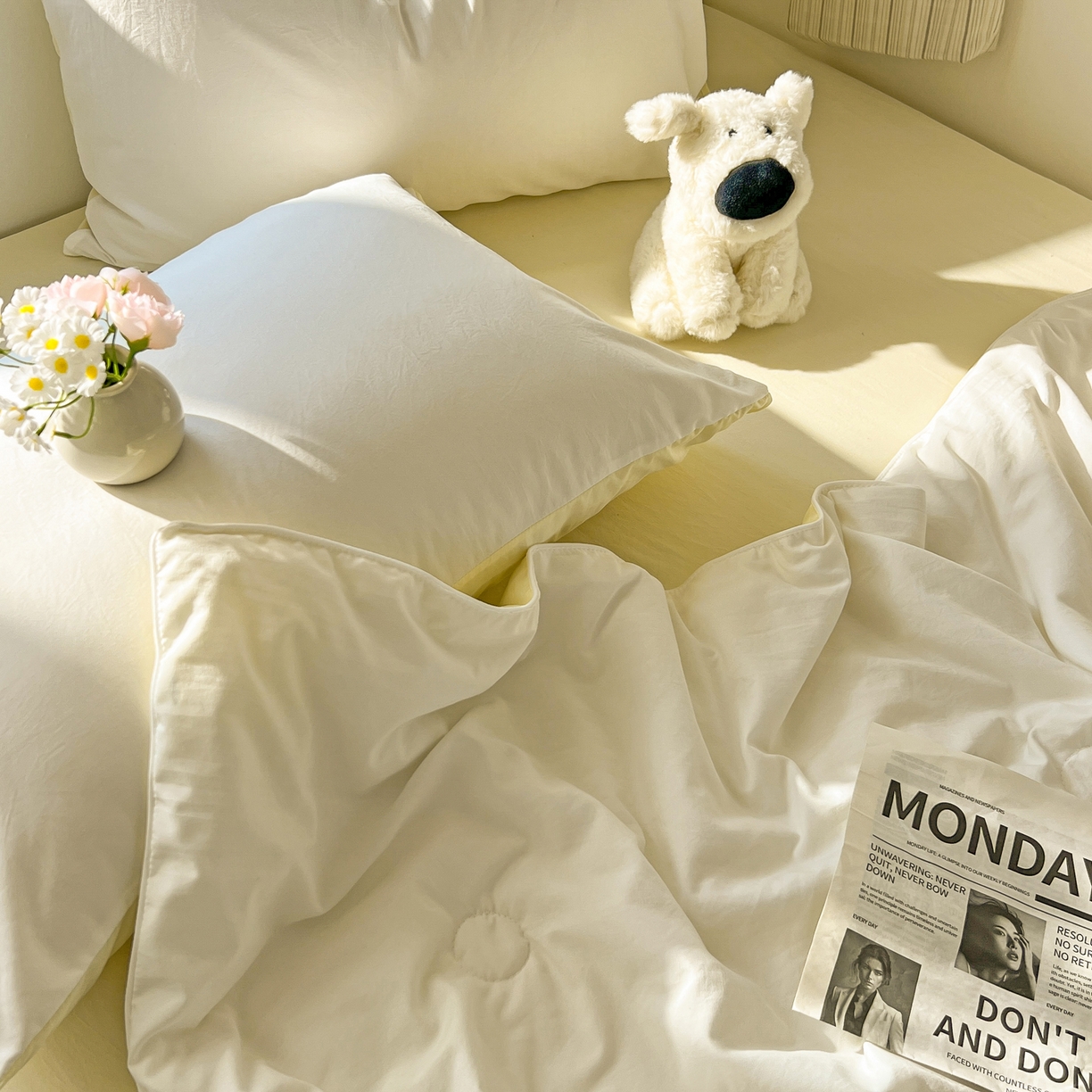 91家纺网 家纺一手货源 找家纺 冕悠家纺 2026春夏新款A类高克重超级无敌柔软水洗棉拼色夏被空调被夏凉被四件套 芝士+奶白-夏凉被