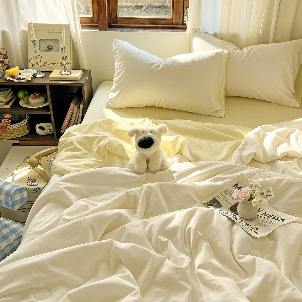 91家纺网 家纺一手货源 找家纺 冕悠家纺 2026春夏新款A类高克重超级无敌柔软水洗棉拼色夏被空调被夏凉被四件套 芝士+奶白-夏凉被