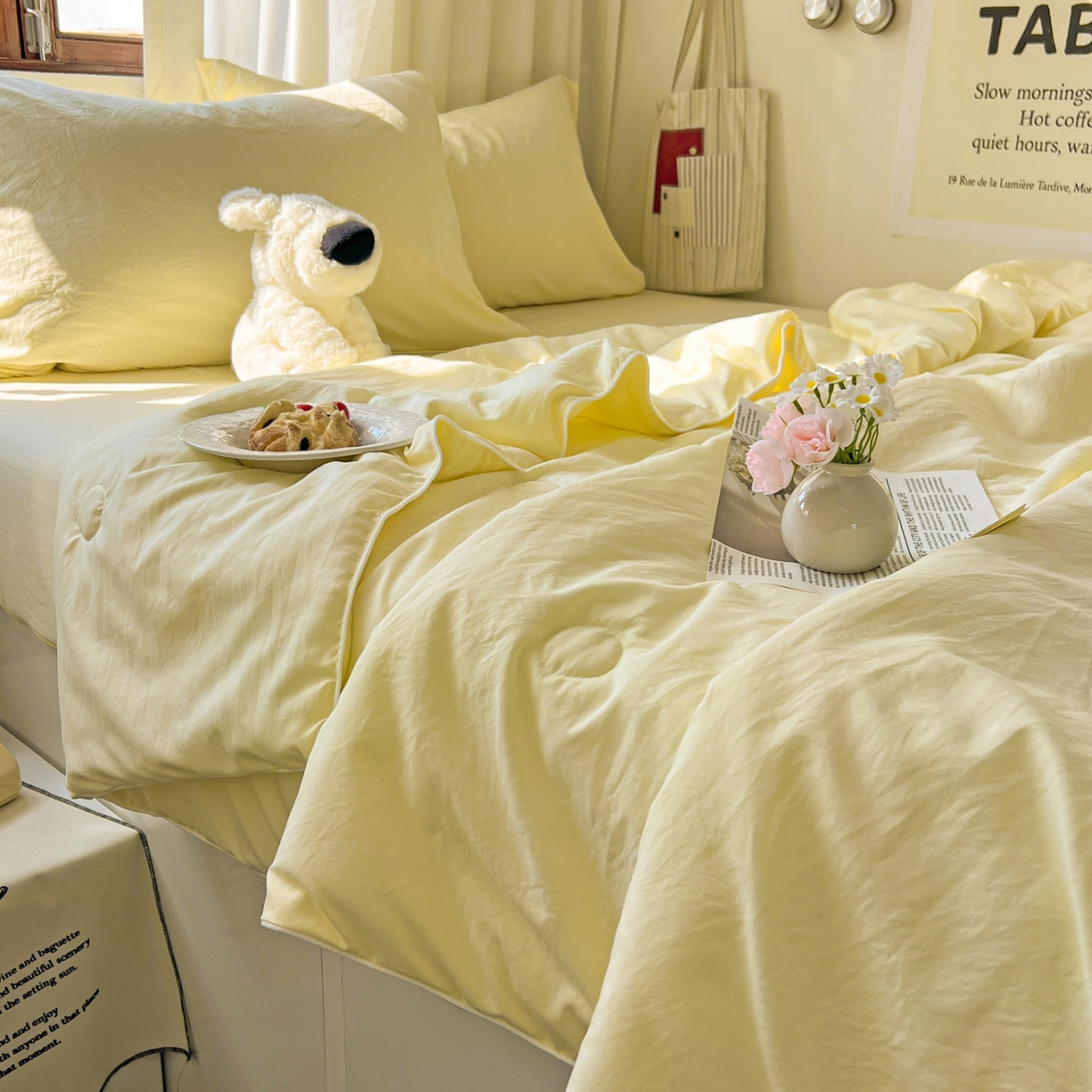 91家纺网 家纺一手货源 找家纺 冕悠家纺 2026春夏新款A类高克重超级无敌柔软水洗棉拼色夏被空调被夏凉被四件套 芝士-夏凉被