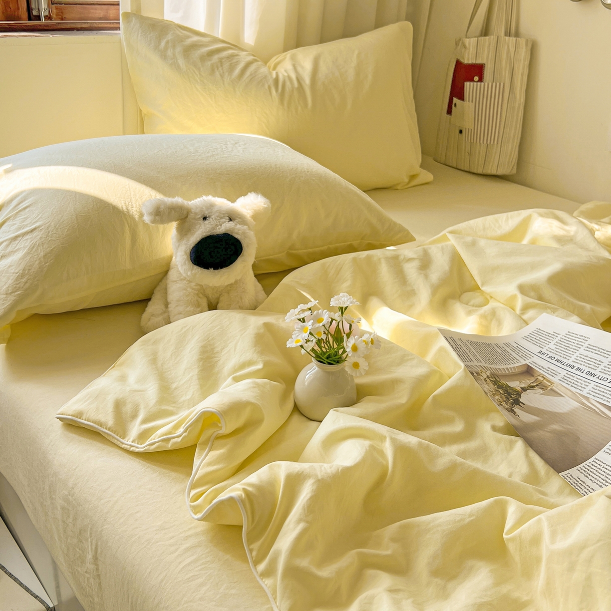 91家纺网 家纺一手货源 找家纺 冕悠家纺 2026春夏新款A类高克重超级无敌柔软水洗棉拼色夏被空调被夏凉被四件套 芝士-夏凉被