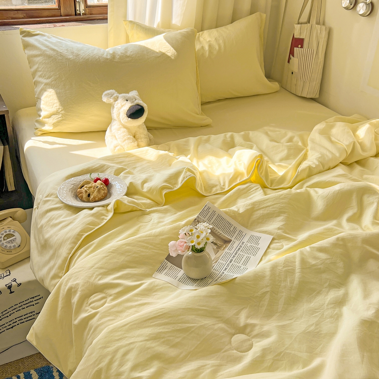 91家纺网 家纺一手货源 找家纺 冕悠家纺 2026春夏新款A类高克重超级无敌柔软水洗棉拼色夏被空调被夏凉被四件套 芝士-夏凉被