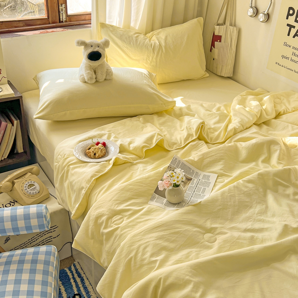 91家纺网 家纺一手货源 找家纺 冕悠家纺 2026春夏新款A类高克重超级无敌柔软水洗棉拼色夏被空调被夏凉被四件套 芝士-夏凉被