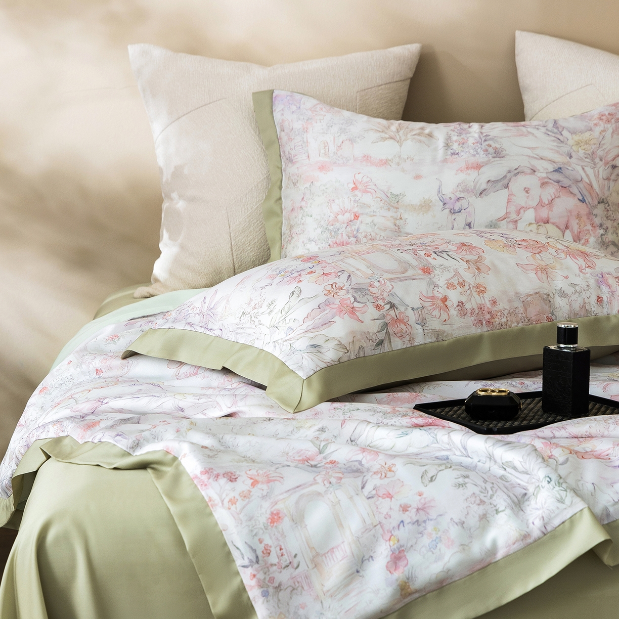 91家纺网 家纺一手货源 找家纺 立奥被业 2026年新款100%莱赛尔夏被莱赛尔夏被四件套天丝夏凉被 秘境花序-绿