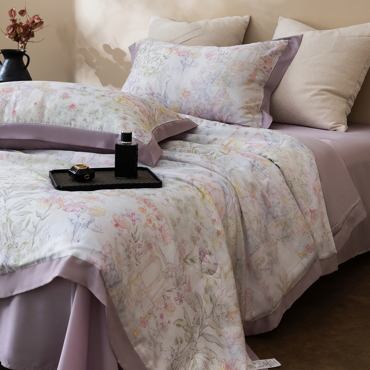 91家纺网 家纺一手货源 找家纺 立奥被业 2026年新款100%莱赛尔夏被莱赛尔夏被四件套天丝夏凉被 秘境花序-紫