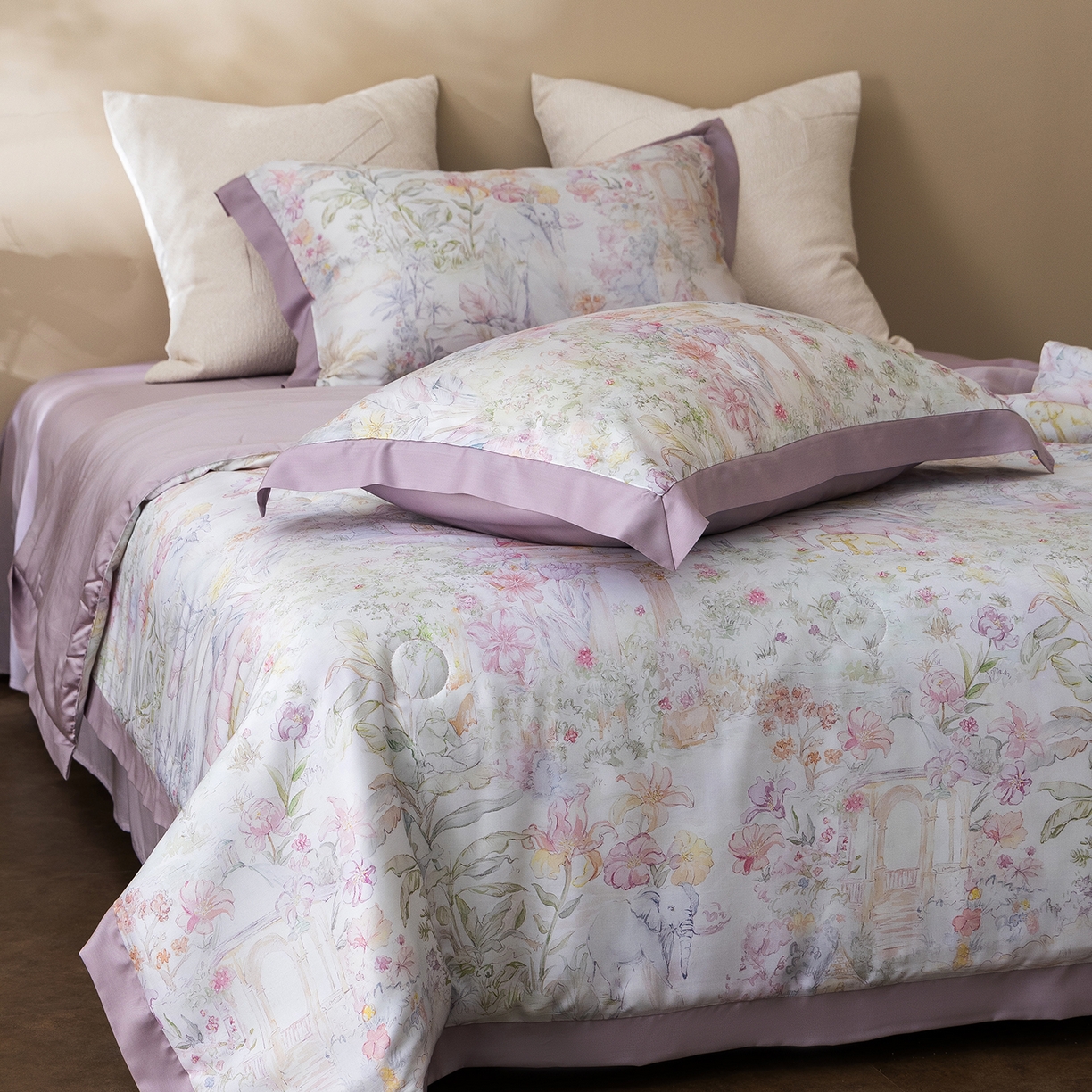 91家纺网 家纺一手货源 找家纺 立奥被业 2026年新款100%莱赛尔夏被莱赛尔夏被四件套天丝夏凉被 秘境花序-紫