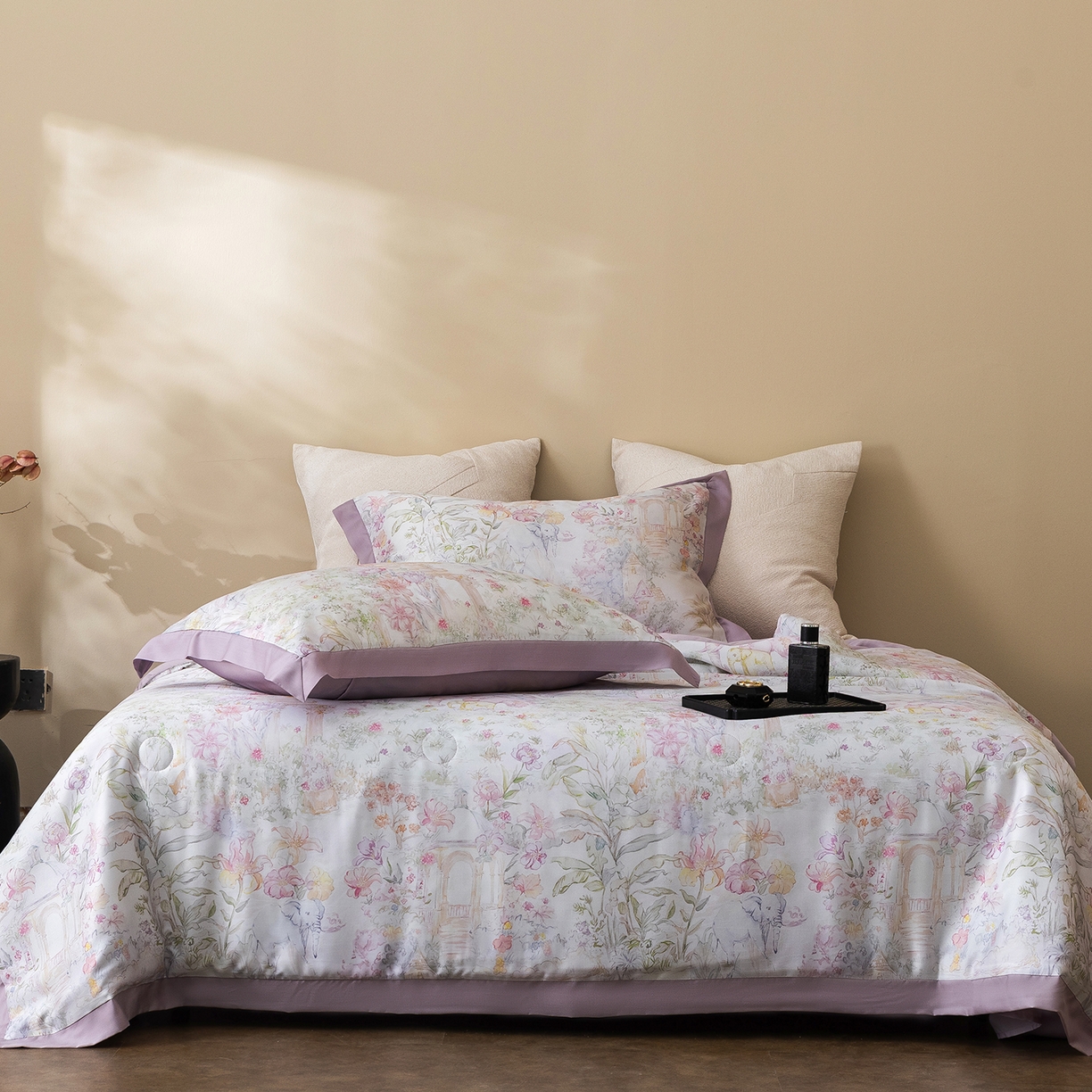 91家纺网 家纺一手货源 找家纺 立奥被业 2026年新款100%莱赛尔夏被莱赛尔夏被四件套天丝夏凉被 秘境花序-紫