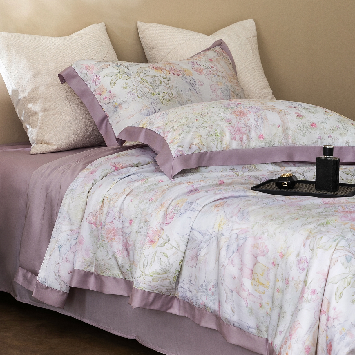 91家纺网 家纺一手货源 找家纺 立奥被业 2026年新款100%莱赛尔夏被莱赛尔夏被四件套天丝夏凉被 秘境花序-紫