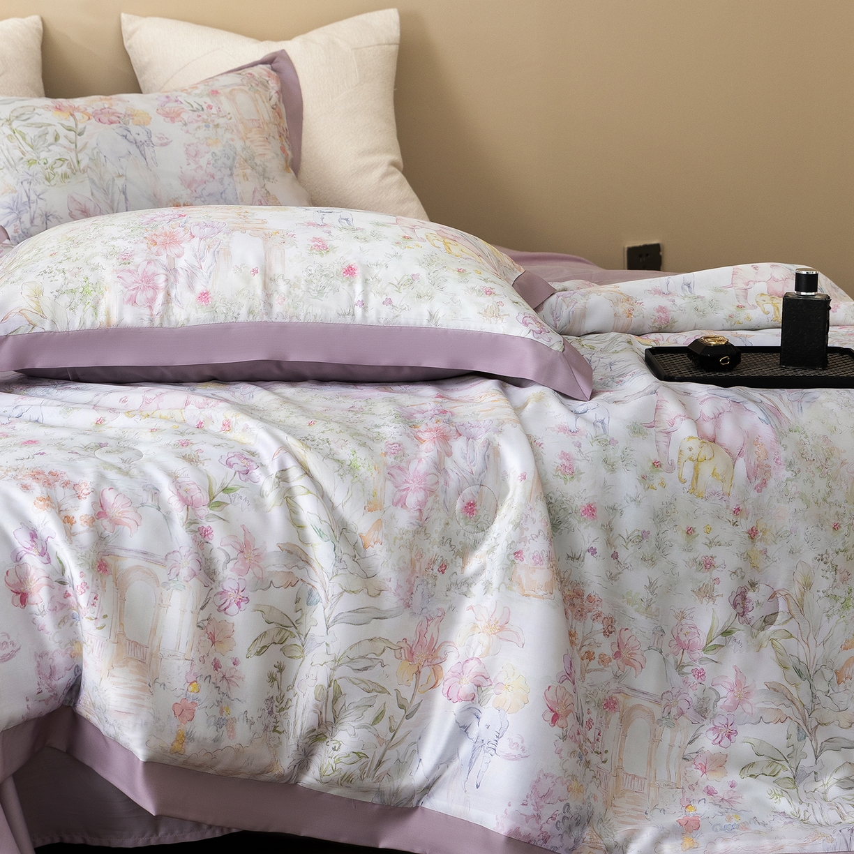 91家纺网 家纺一手货源 找家纺 立奥被业 2026年新款100%莱赛尔夏被莱赛尔夏被四件套天丝夏凉被 秘境花序-紫