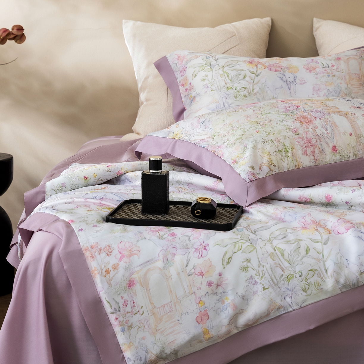 91家纺网 家纺一手货源 找家纺 立奥被业 2026年新款100%莱赛尔夏被莱赛尔夏被四件套天丝夏凉被 秘境花序-紫