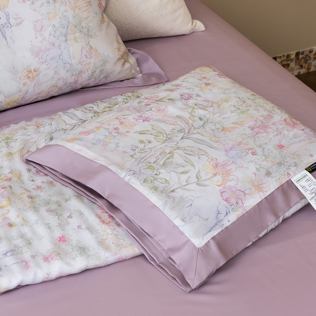 91家纺网 家纺一手货源 找家纺 立奥被业 2026年新款100%莱赛尔夏被莱赛尔夏被四件套天丝夏凉被 秘境花序-紫