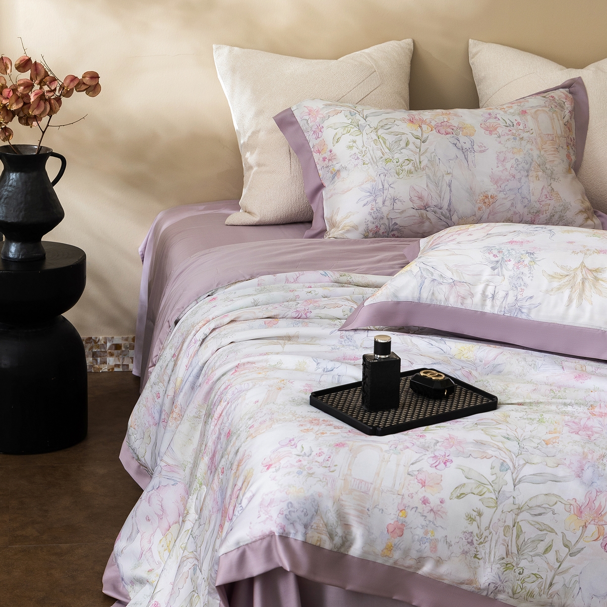 91家纺网 家纺一手货源 找家纺 立奥被业 2026年新款100%莱赛尔夏被莱赛尔夏被四件套天丝夏凉被 秘境花序-紫