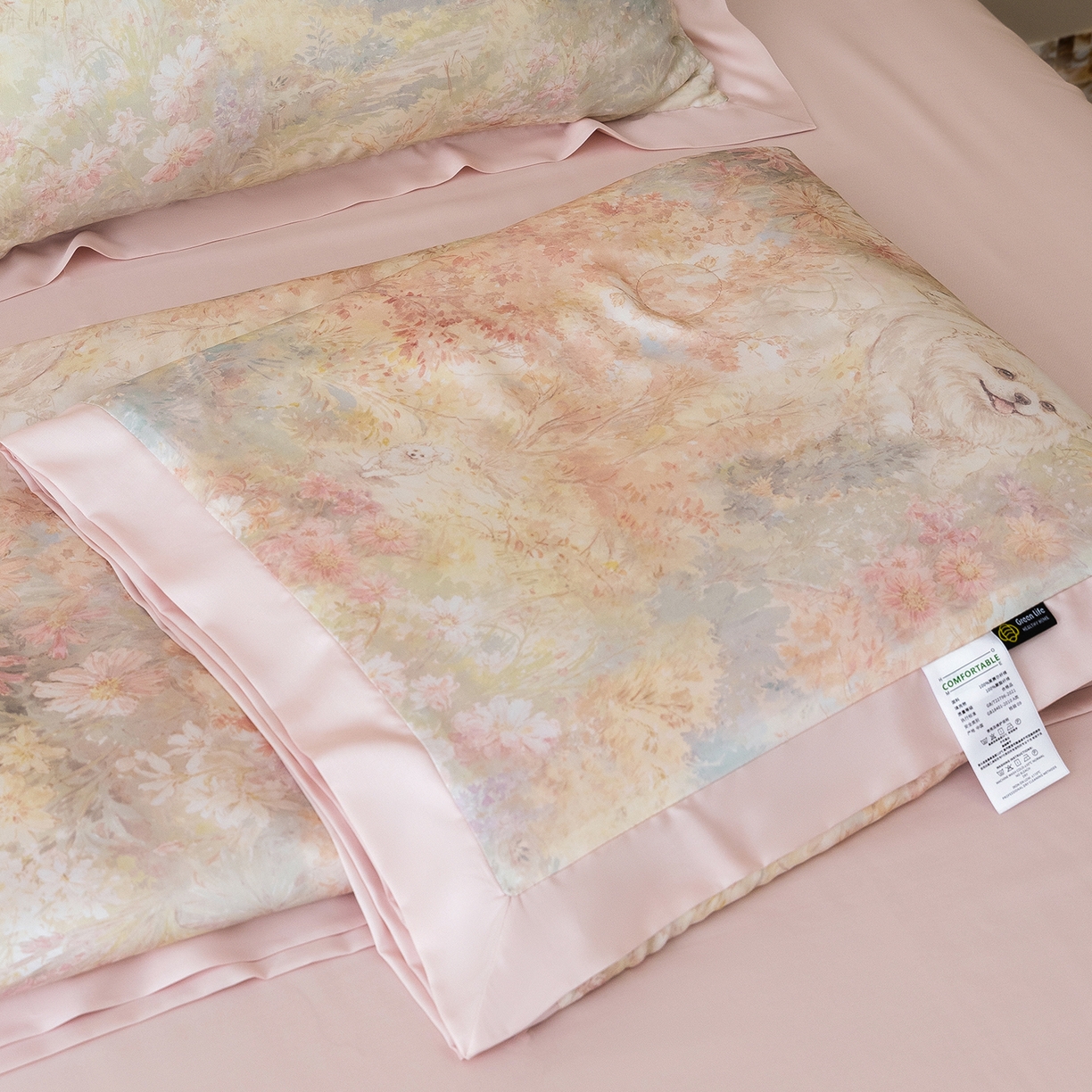 91家纺网 家纺一手货源 找家纺 立奥被业 2026年新款100%莱赛尔夏被莱赛尔夏被四件套天丝夏凉被 小憩花园-粉