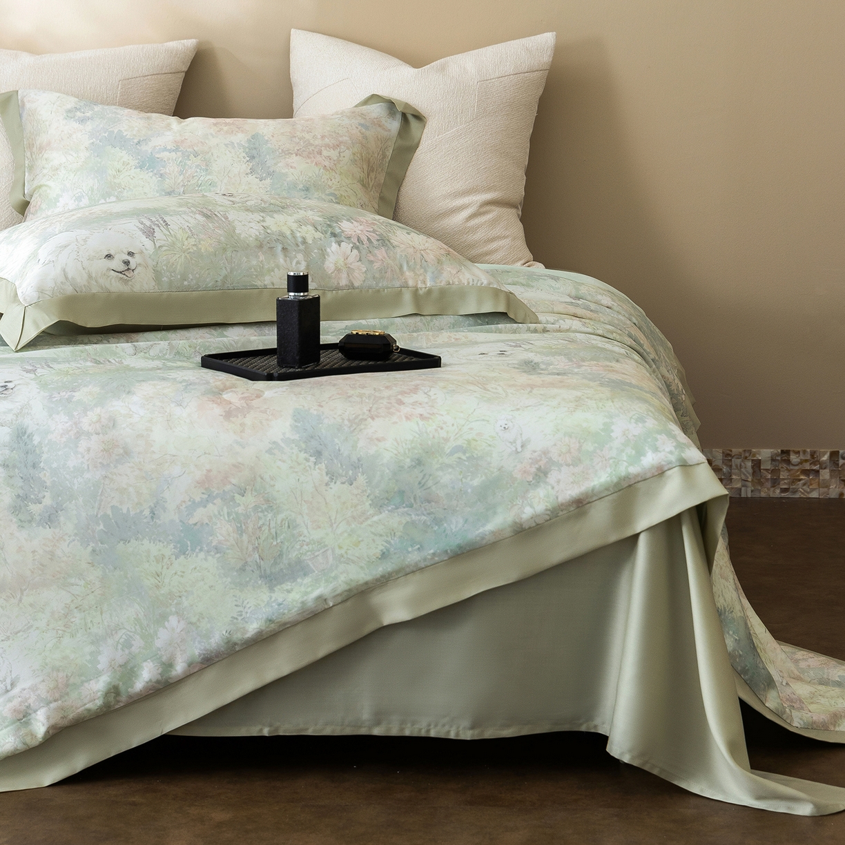 91家纺网 家纺一手货源 找家纺 立奥被业 2026年新款100%莱赛尔夏被莱赛尔夏被四件套天丝夏凉被 小憩花园-绿