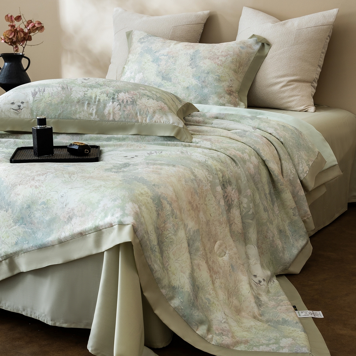 91家纺网 家纺一手货源 找家纺 立奥被业 2026年新款100%莱赛尔夏被莱赛尔夏被四件套天丝夏凉被 小憩花园-绿