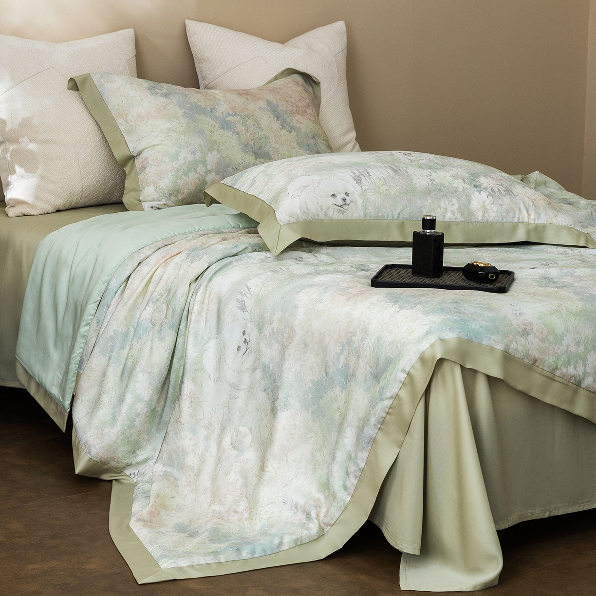 91家纺网 家纺一手货源 找家纺 立奥被业 2026年新款100%莱赛尔夏被莱赛尔夏被四件套天丝夏凉被 小憩花园-绿