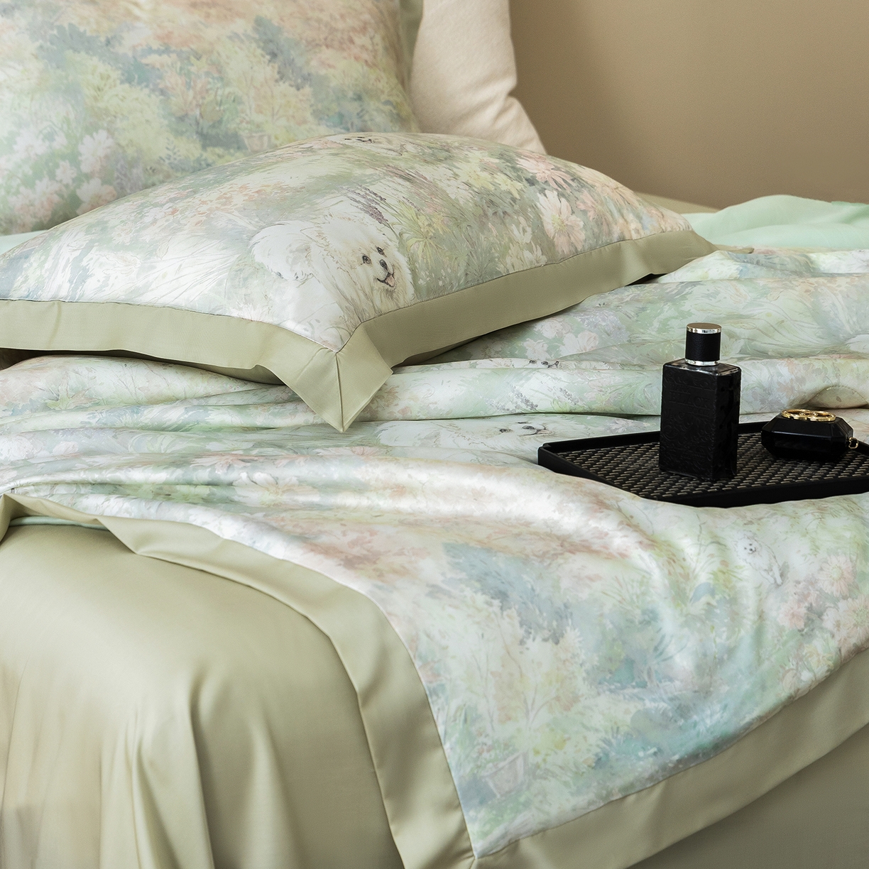 91家纺网 家纺一手货源 找家纺 立奥被业 2026年新款100%莱赛尔夏被莱赛尔夏被四件套天丝夏凉被 小憩花园-绿