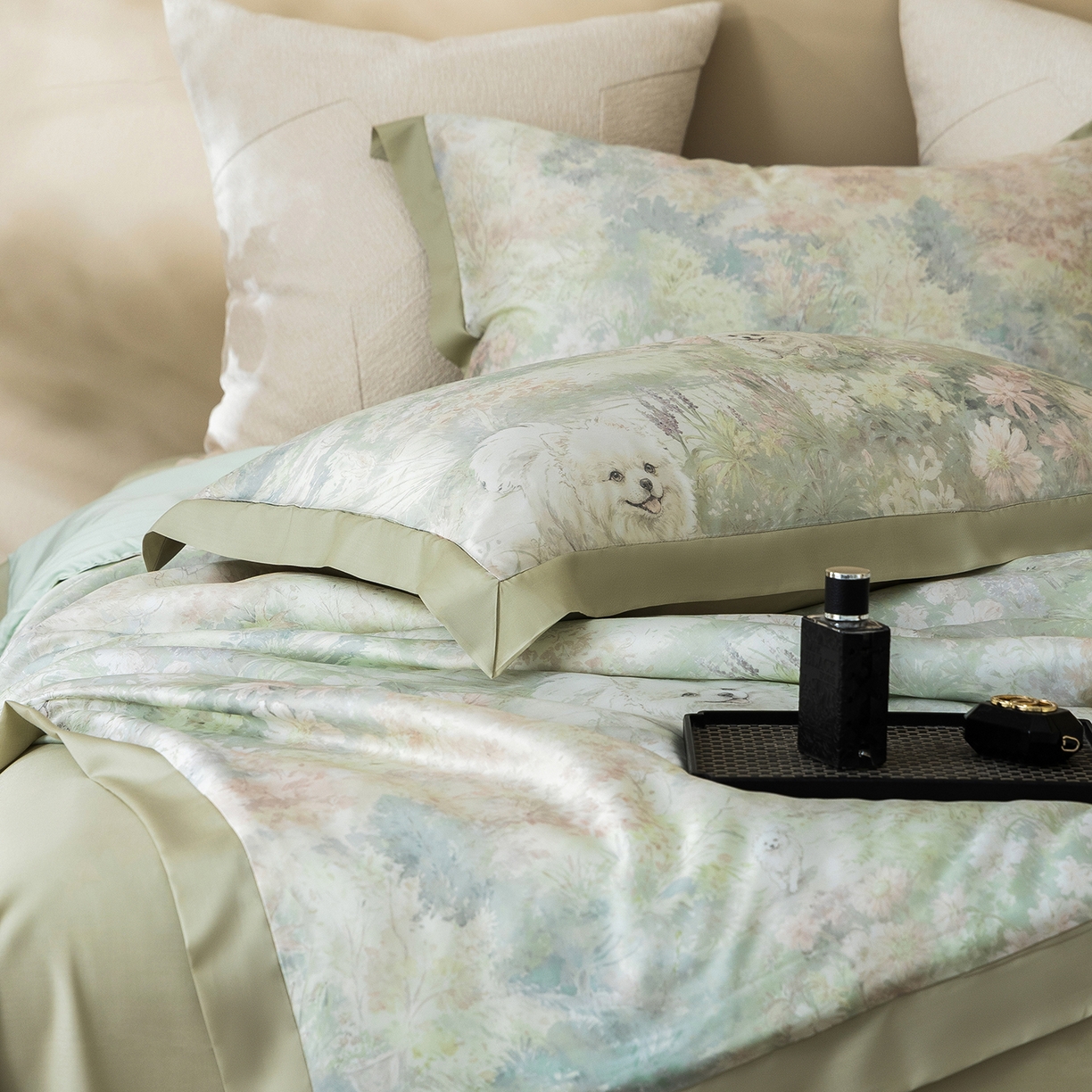 91家纺网 家纺一手货源 找家纺 立奥被业 2026年新款100%莱赛尔夏被莱赛尔夏被四件套天丝夏凉被 小憩花园-绿