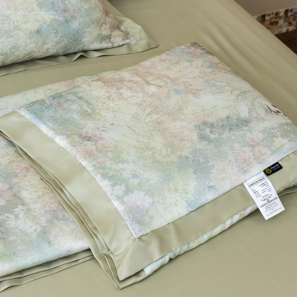 91家纺网 家纺一手货源 找家纺 立奥被业 2026年新款100%莱赛尔夏被莱赛尔夏被四件套天丝夏凉被 小憩花园-绿