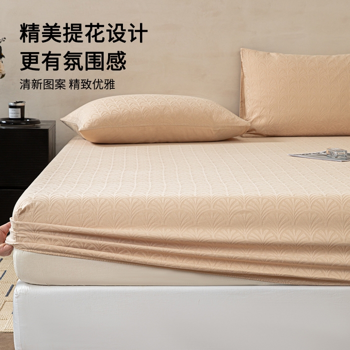 91家纺网 家纺一手货源 找家纺 眠博士 2026春夏新款60水洗立体提花床笠床笠单价 床笠-杏影-卡其