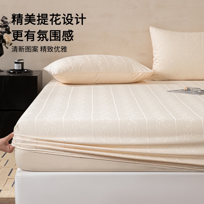 91家纺网 家纺一手货源 找家纺 眠博士 2026春夏新款60水洗立体提花床笠床笠单价 床笠-花间梦-奶白