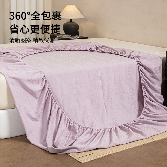 91家纺网 家纺一手货源 找家纺 眠博士 2026春夏新款60水洗立体提花床笠床笠单价 床笠-花间梦-紫