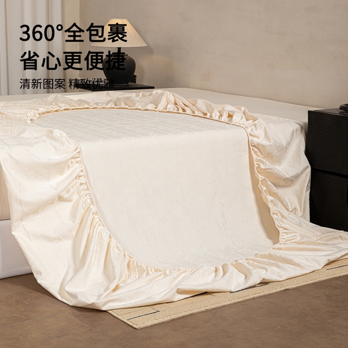 91家纺网 家纺一手货源 找家纺 眠博士 2026春夏新款60水洗立体提花床笠床笠单价 床笠-花间梦-奶白