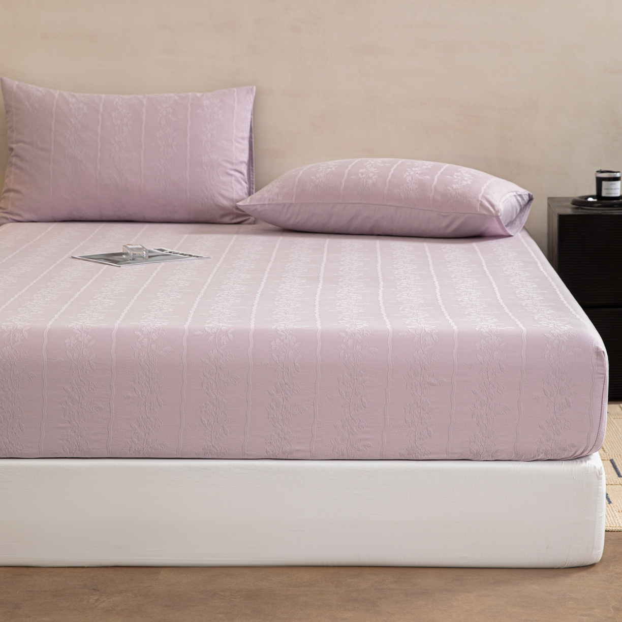 91家纺网 家纺一手货源 找家纺 眠博士 2026春夏新款60水洗立体提花床笠床笠单价 床笠-花间梦-紫