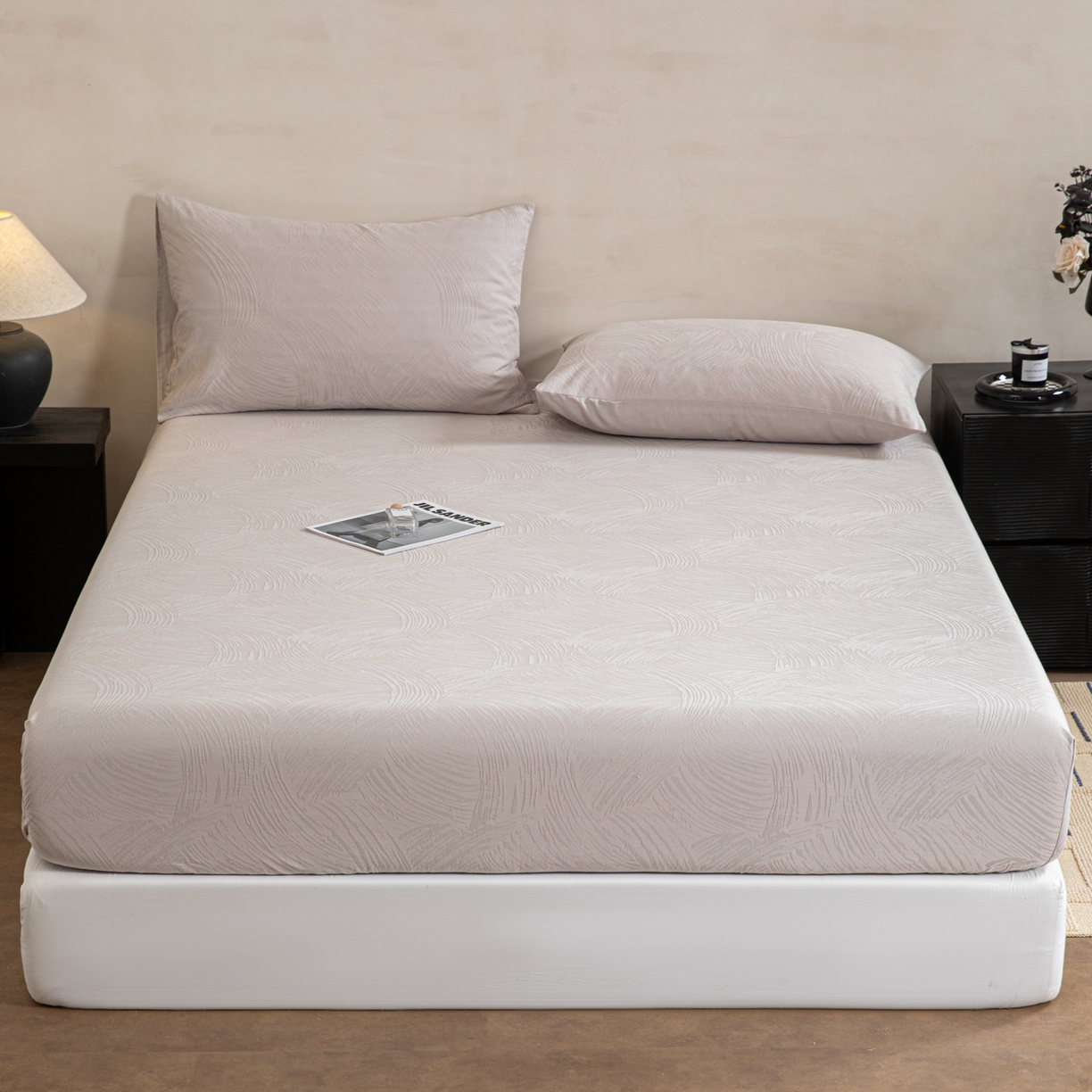 91家纺网 家纺一手货源 找家纺 眠博士 2026春夏新款60水洗立体提花床笠床笠单价 床笠-月岛弥生-灰