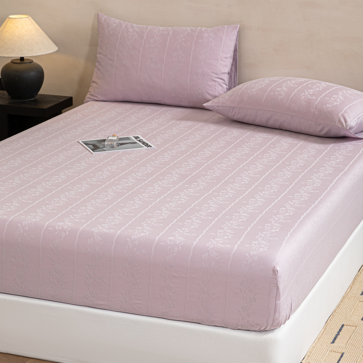 91家纺网 家纺一手货源 找家纺 眠博士 2026春夏新款60水洗立体提花床笠床笠单价 床笠-花间梦-紫