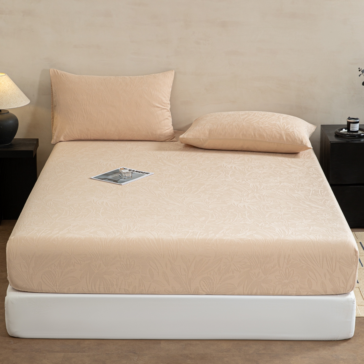 91家纺网 家纺一手货源 找家纺 眠博士 2026春夏新款60水洗立体提花床笠床笠单价 床笠-绵语-卡其