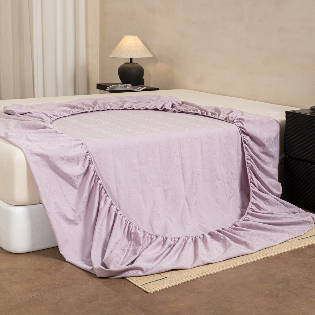 91家纺网 家纺一手货源 找家纺 眠博士 2026春夏新款60水洗立体提花床笠床笠单价 床笠-花间梦-紫