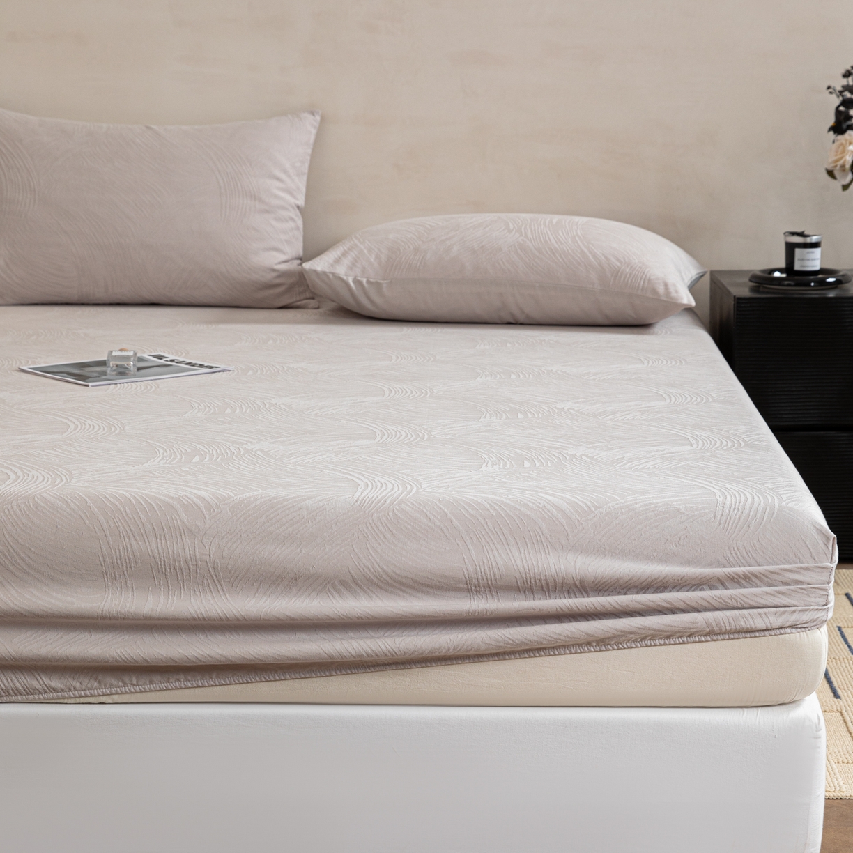 91家纺网 家纺一手货源 找家纺 眠博士 2026春夏新款60水洗立体提花床笠床笠单价 床笠-月岛弥生-灰