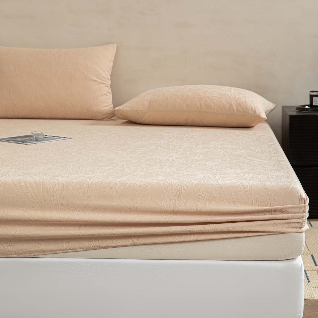 91家纺网 家纺一手货源 找家纺 眠博士 2026春夏新款60水洗立体提花床笠床笠单价 床笠-绵语-卡其