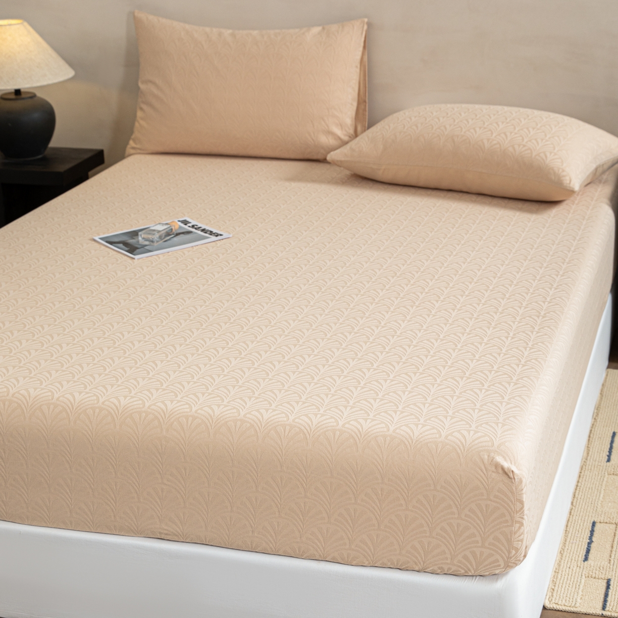 91家纺网 家纺一手货源 找家纺 眠博士 2026春夏新款60水洗立体提花床笠床笠单价 床笠-杏影-卡其