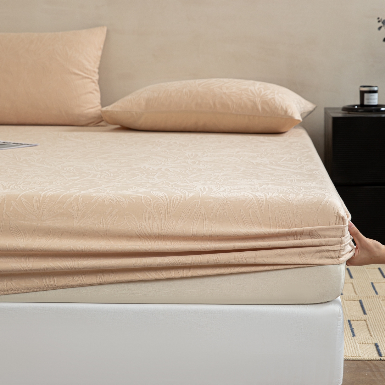 91家纺网 家纺一手货源 找家纺 眠博士 2026春夏新款60水洗立体提花床笠床笠单价 床笠-绵语-卡其