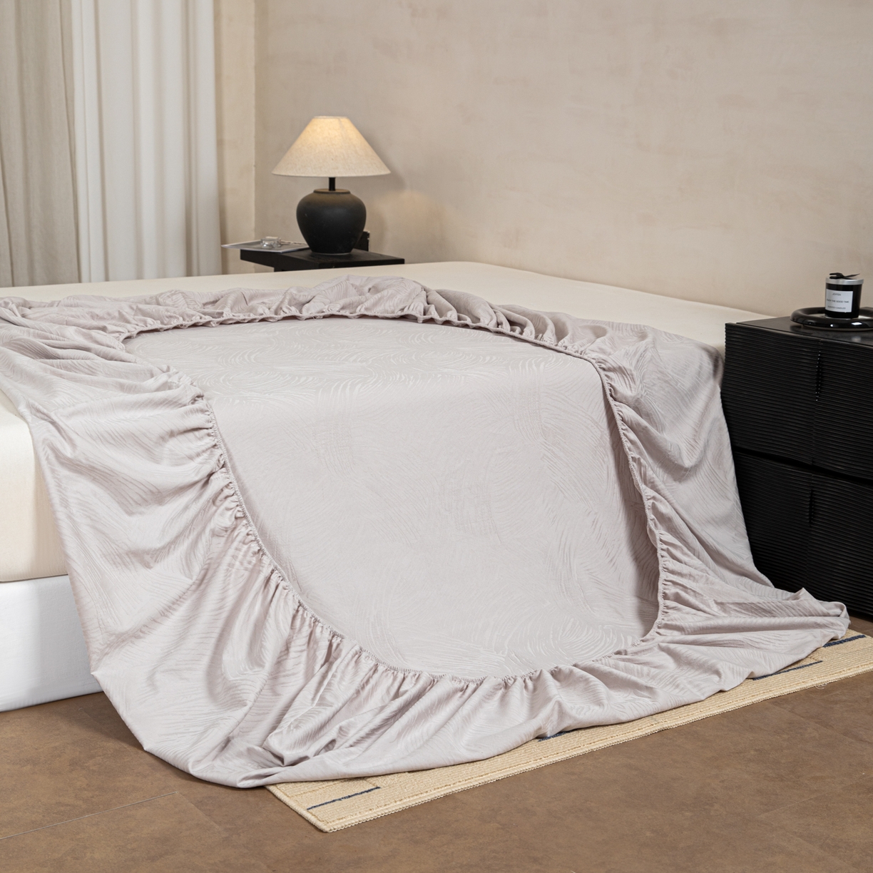 91家纺网 家纺一手货源 找家纺 眠博士 2026春夏新款60水洗立体提花床笠床笠单价 床笠-月岛弥生-灰