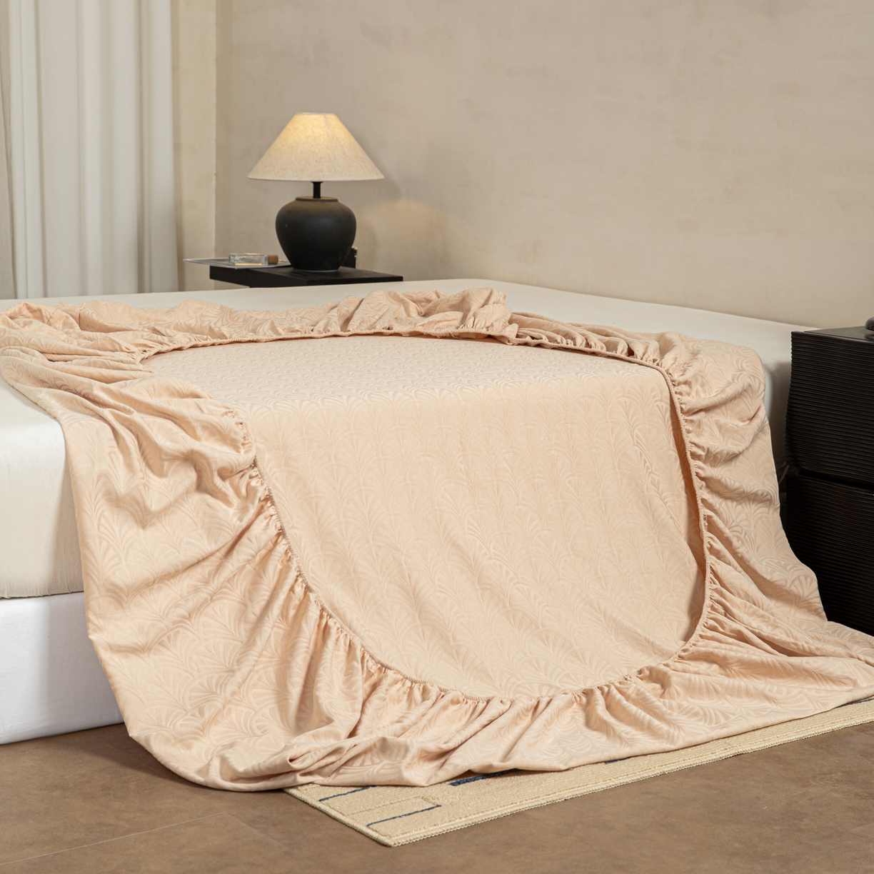 91家纺网 家纺一手货源 找家纺 眠博士 2026春夏新款60水洗立体提花床笠床笠单价 床笠-杏影-卡其