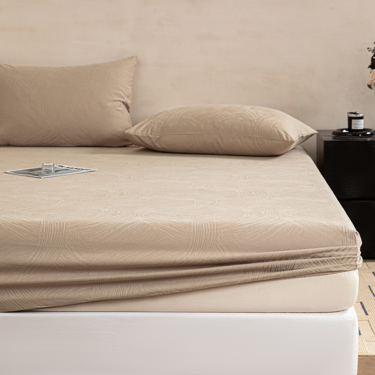 91家纺网 家纺一手货源 找家纺 眠博士 2026春夏新款60水洗立体提花床笠床笠单价 床笠-月岛弥生-杏