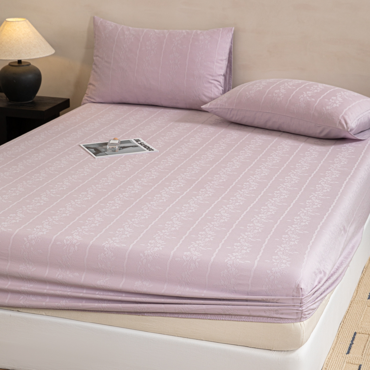 91家纺网 家纺一手货源 找家纺 眠博士 2026春夏新款60水洗立体提花床笠床笠单价 床笠-花间梦-紫