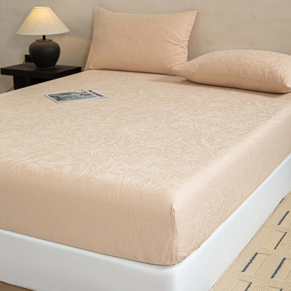 91家纺网 家纺一手货源 找家纺 眠博士 2026春夏新款60水洗立体提花床笠床笠单价 床笠-绵语-卡其