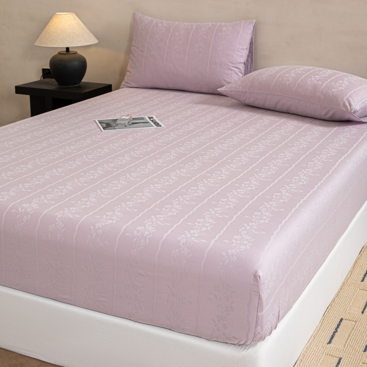 91家纺网 家纺一手货源 找家纺 眠博士 2026春夏新款60水洗立体提花床笠床笠单价 床笠-花间梦-紫