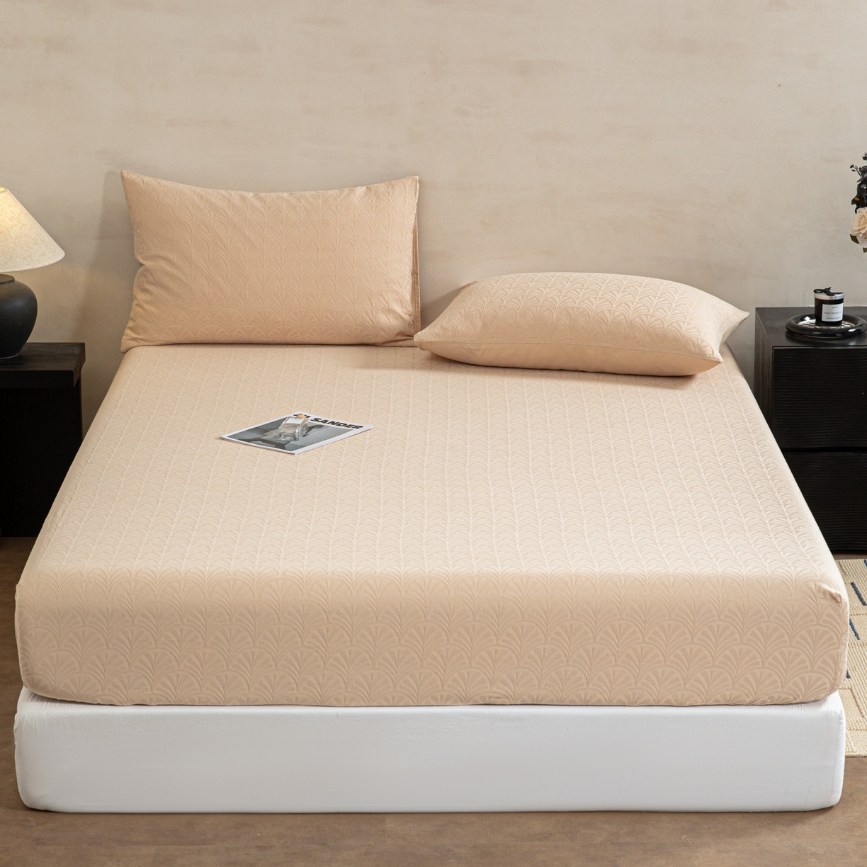 91家纺网 家纺一手货源 找家纺 眠博士 2026春夏新款60水洗立体提花床笠床笠单价 床笠-杏影-卡其